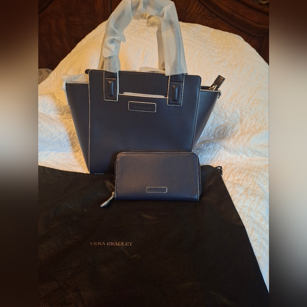 Vera Bradley Navy Blue Tote and Wallet Set